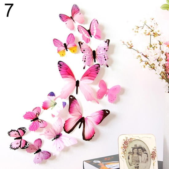 12pcs 3D PVC Butterflies DIY Butterfly Art Decal Home Decor Wall Mural Stickers 12pcs 3D PVC Butterflies DIY Butterfly Art Decal Home Decor Wall Mural Stickers